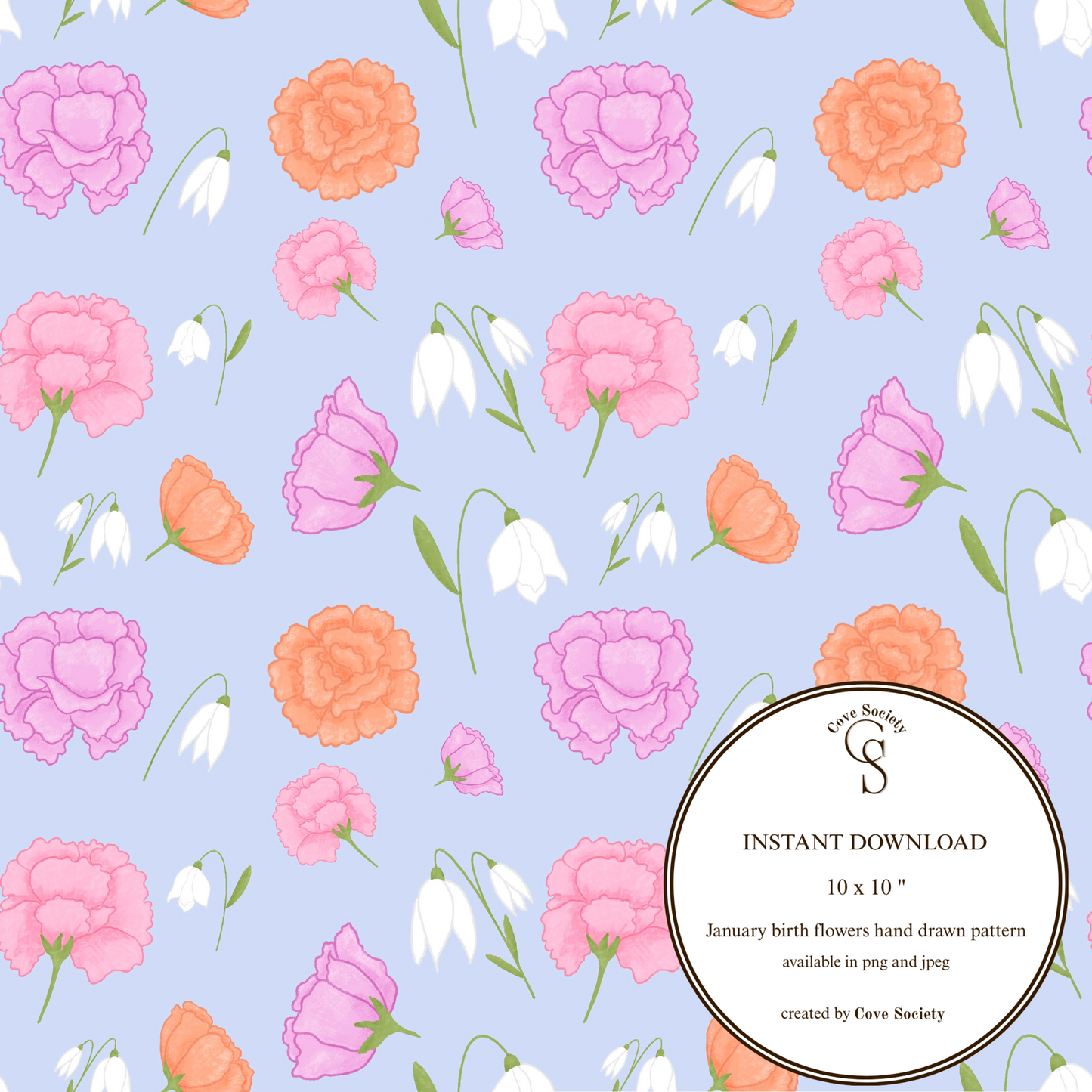 January Bloom Seamless Pattern